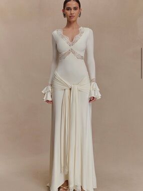 chinese dress ladies Iris Long Sleeve Satin Maxi Dress / Soft Pink | Meshki main image 0